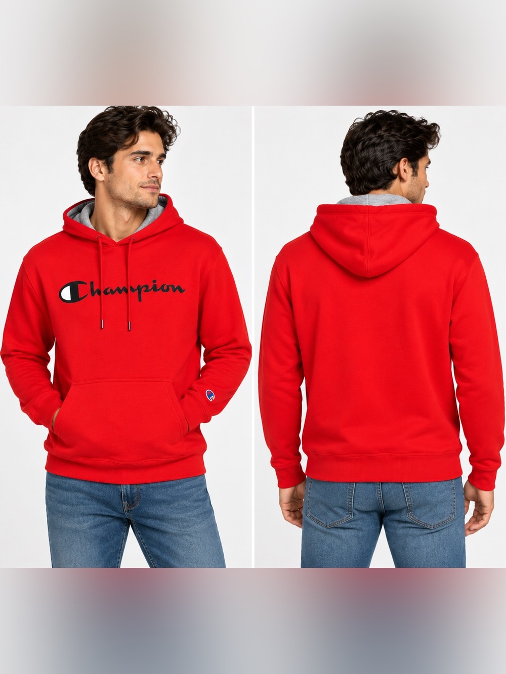 Champion Red Pullover Hoodie with Script Logo